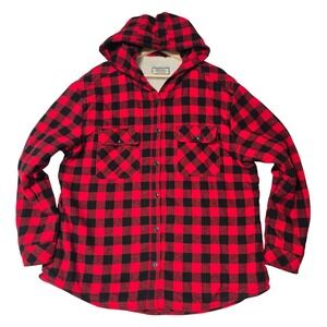 Boston Traders Red Black Buffalo Plaid Sherpa Lined Flannel Shirt‎ Jacket XXL